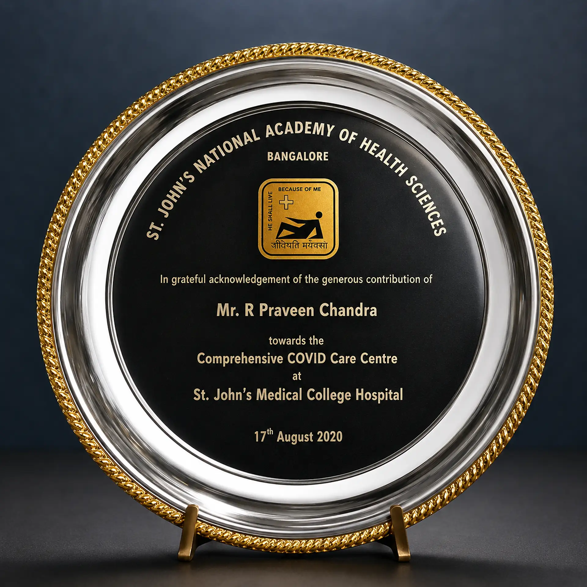 St John's National Academy of Health Sciences COVID Care Centre recognition medal