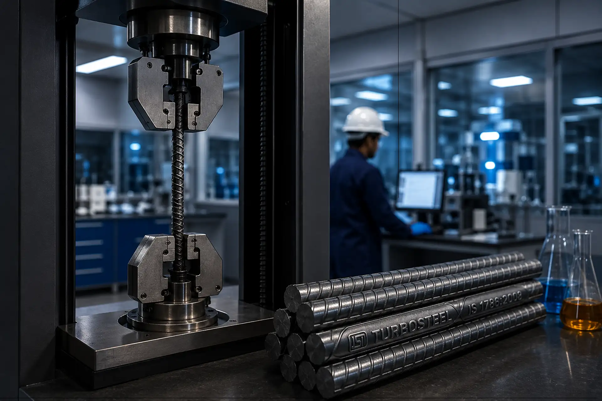 A mill test certificate alongside bundled TMT bars