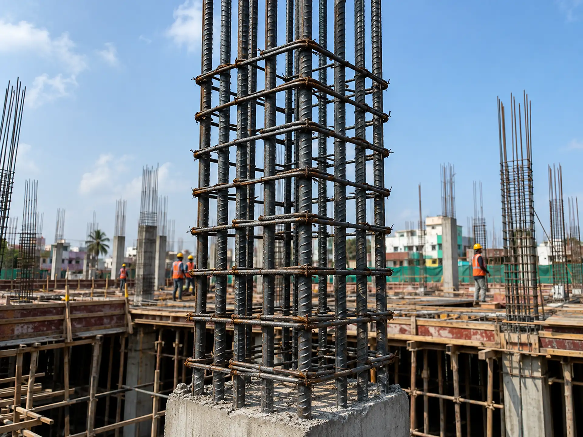 Column cage tied on site